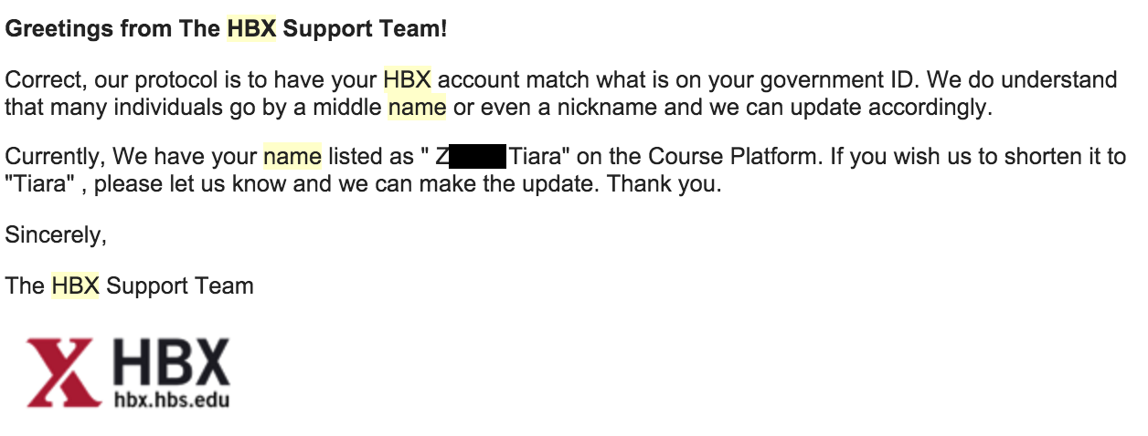 HBX's reply to Tiara